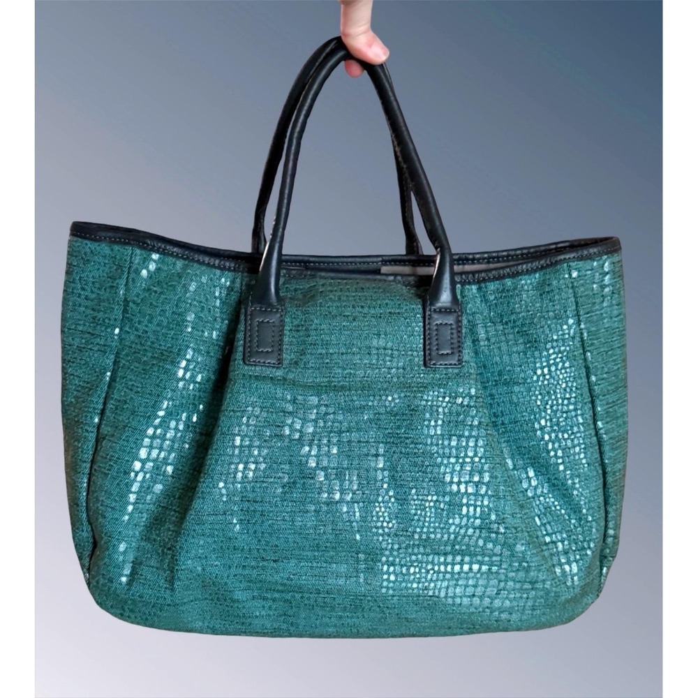 Jim Thompson Teal Green Woven Snakeskin Texture Leather Trim Purse Early 2000s